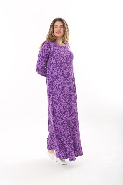 mami butik Plus Size Long Sleeve Long Maxi Length Viscose Combed Cotton Dress
