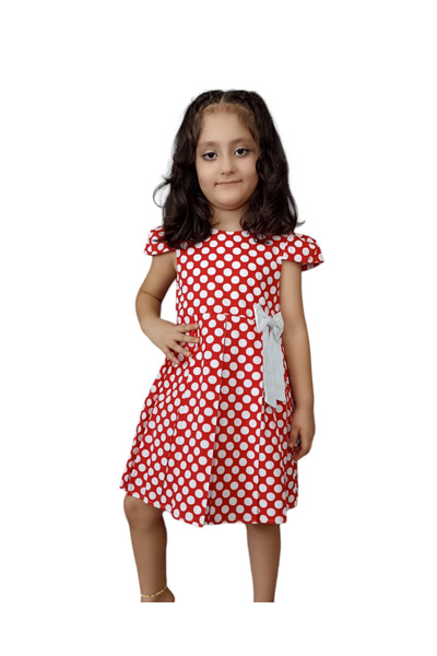 Gamzelim Çaren Kids- Rochie din bumbac cu buline căptușită pentru fete cu accesorii cu fundă