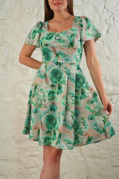 ESPİNA Women's Sublimated Printed Front Pleated Mini Dress