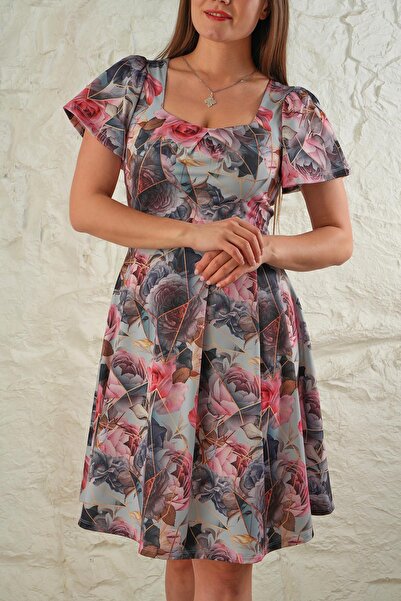 ESPİNA Women's Sublimated Printed Front Pleated Mini Dress