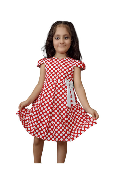 Gamzelim Çaren Kids- Rochie din bumbac cu buline căptușită pentru fete cu accesorii cu fundă