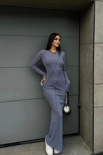Bak Moda Rochie lungă Indigo - Detaliu cu cusături transparente și fără spate