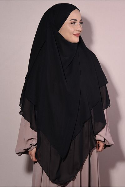 İpekyolu Tuhafiye Hijab Chiffon Souffle Ready with Veil Black