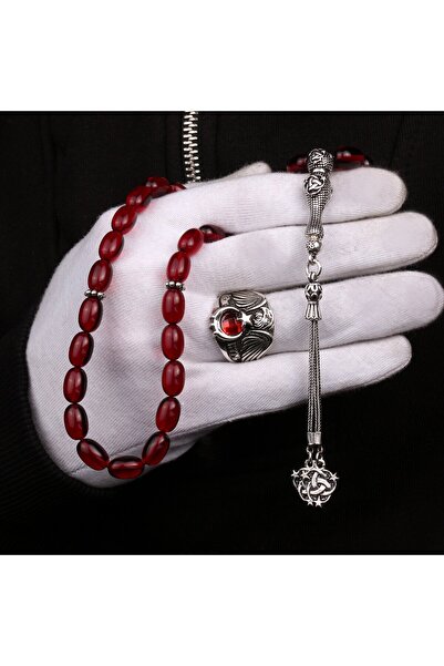 FKGÜMÜŞ 925 Ayar Gümüş Teşkilatı Mahsusa Tesbih ve Ay Yıldız Yüzük Kombini