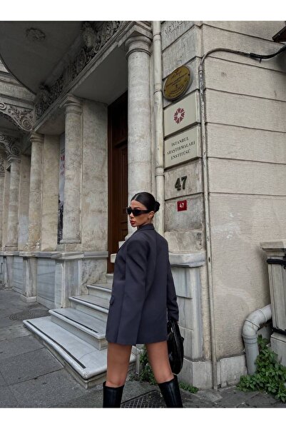 owwon Жіночий двобортний піджак з сірими кишенями спеціального дизайну