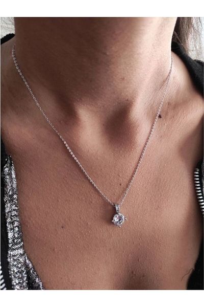 TÜKKAN ACCESSORİES ZIRCON TEKTAŞ GLASS CHAIN NECKLACE-KOL165