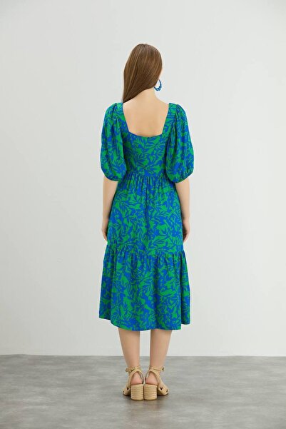 ZF BUTİK Square collar viscon dress