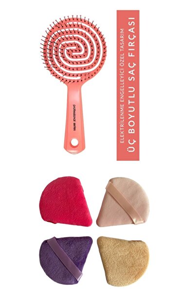 Layes Makyaj Süngeri 4 Adet Pudra Fondöten Uygulama Süngeri ve Saç Açıcı Pembe Tarak