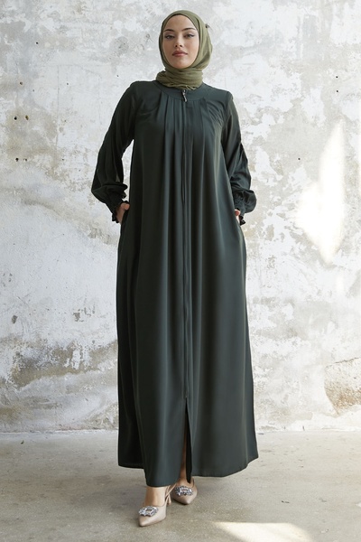 InStyle Pleated Detail Gathered Ferace - Khaki