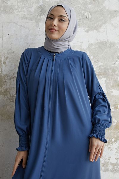 InStyle Pleated Detail Gathered Ferace - Indigo