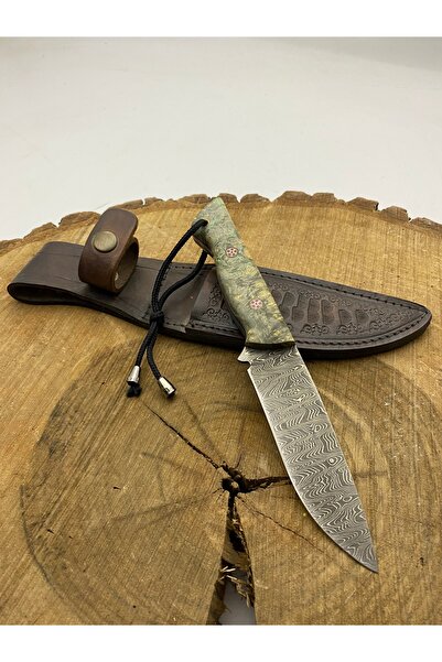 göcen Özel El Yapımı Damascus Bushcraft Bıçak Deri Kılıflı Kamp Bıçağı Erkek Arkadaşa Hediye