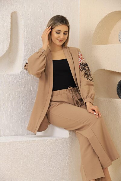 MAY MARA WOMEN'S 2-PIECE SLEEVES AND BACK EMBROIDERY JACKET PANT SUIT