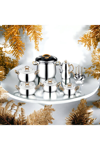 İNTER CELİK İnter Çelik Gülistan Pratik Gold 18 Parça Çeyiz Seti Çelik Sap