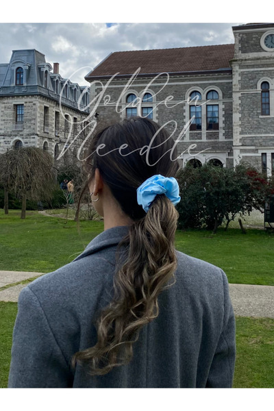 Golden Needle 2'li Bebek Mavisi Kadın Saten Scrunchie Lastik Toka