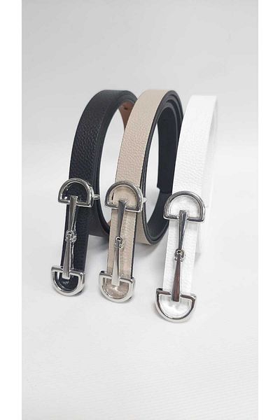 Kemerix Black-White-Mink 3-Piece Women's Thin Belt Set - Reversible