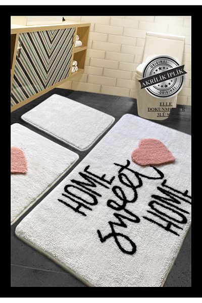 England London Polo Club Hayal Set of 3 PL365 100% Handmade Acrylic Yarn Machine Washable Bath Mat Rug Toilet Seat Set