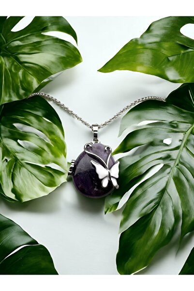 The Magıc of Healıng Ametist Doğaltaş kelebek kolye