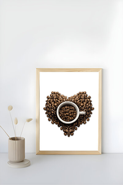 TRENDPOSTER " Coffe " Kahve Temalı Doğal Ahşap Çerçeveli Modern Tablo