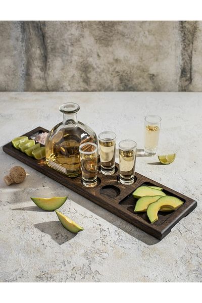 Esci Design Wooden Presentation Holder - Wooden Tequila Set Presentation - Wooden Desktop Organizer - Wooden Presentation Plate