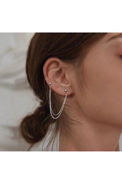 TakıConcept 2 Adet Kıkırdak Küpe, Zincirli Kadın Küpe