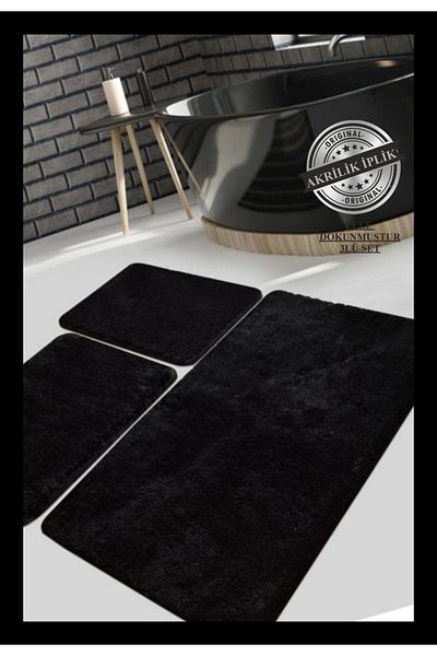England London Polo Club Hayal Set of 3 PL364 100% Handmade Acrylic Yarn Machine Washable Bath Mat Rug Toilet Seat Set
