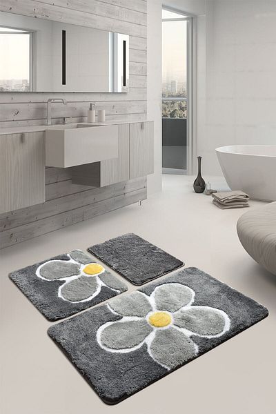 England London Polo Club Hayal Set of 3 PL354 100% Handmade Acrylic Yarn Machine Washable Bath Mat Rug Toilet Seat Set