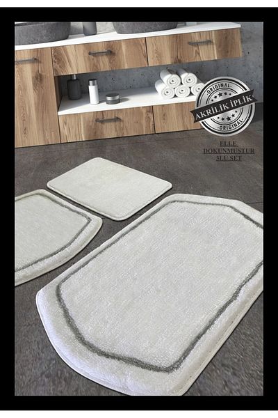 England London Polo Club Hayal Set of 3 PL356 100% Handmade Acrylic Yarn Machine Washable Bath Mat Rug Toilet Seat Set