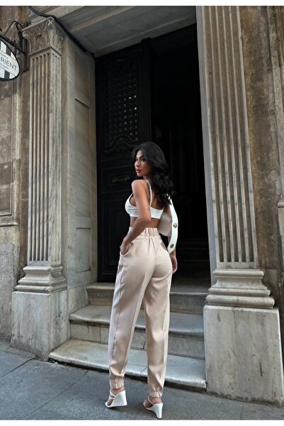 LB Laluna Butik Γυναικείο παντελόνι σε μπεζ καρότο