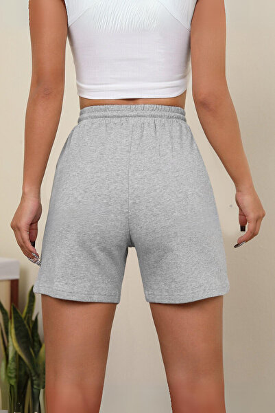 NAKRUF Gri-Siyah 2'li Kadın Penye İpli Şort