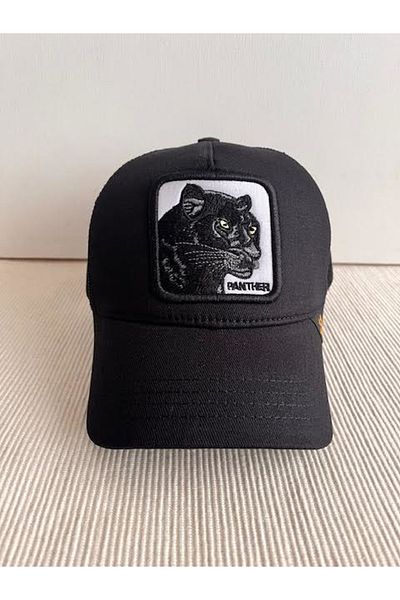HatClub Exclusive Унисекс черна шапка с бродирана пантера с фигурки на животни с регулируема мрежа на гърба