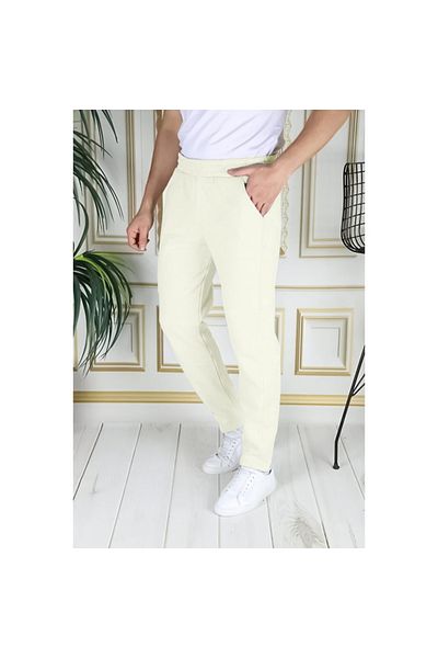 ciwi&life Unisex 2ip Ecru πλεκτό ύφασμα χαλαρής κοπής ίσιο παντελόνι
