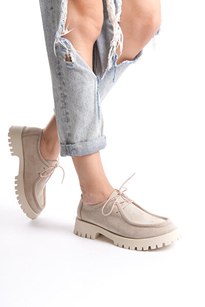 MARSEDO Kadın Loafer Makosen Bağcıklı Günlük Ayakakbı Halsey Bej