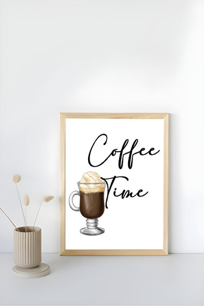 TRENDPOSTER "Coffee Time" Yazılı Doğal Ahşap Çerçeveli Modern Tablo