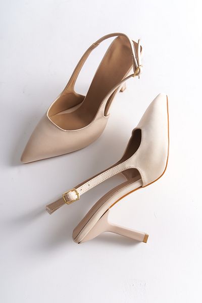 Buem Stiletto din satin cu vârf ascuțit, cu bretele în spate, zilnic, confortabile, cu toc deschis, pantofi cu toc pentru femei