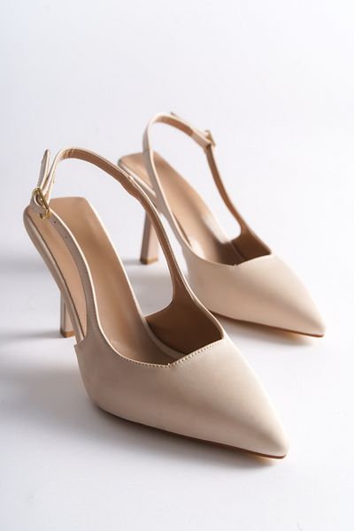 Buem Stiletto din satin cu vârf ascuțit, cu bretele în spate, zilnic, confortabile, cu toc deschis, pantofi cu toc pentru femei