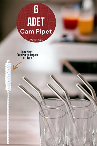 Metsar Home Şeffaf 6’lı Cam Eğimli Pipet Isıya Dayanıklı