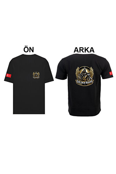 HediyeMania Motorcu Tişörtü Motorsiklet Temalı Pamuklu Sol Göğüs Sırt Baskılı Kolda Türk Bayrağı Baskılı T-shirt