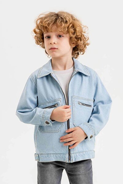 Gold Class Kidswear Çift Cepli Fermuarlı Göğüs Cepli Erkek Çocuk Kot Ceket