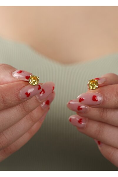 LİNOVE JEWELLERY Sitrin Tektaş Küpe 925k Ayar Gümüş Tektaş Küpe, Sitrin Zirko...