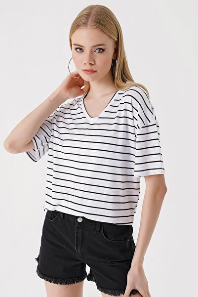 Melff Ριγέ Oversize T-Shirt - Λευκό