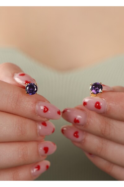 LİNOVE JEWELLERY Ametist Tektaş Küpe 925 Ayar Gümüş Üzeri Altın Kaplama Küpe,...