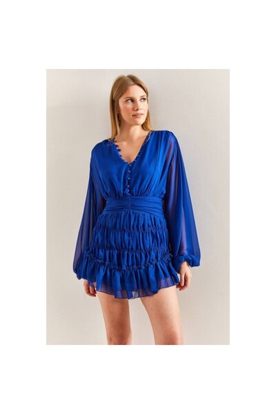 KYZI ASORTİ DRAPELİ ELBİSE