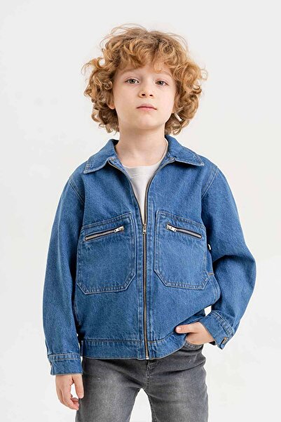 Gold Class Kidswear Çift Cepli Fermuarlı Göğüs Cepli Erkek Çocuk Kot Ceket