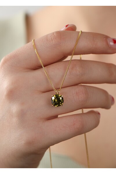 LİNOVE JEWELLERY 925 Ayar Gümüş Peridot Kolye, Gümüş Üzeri 14K Altın Kaplama ...