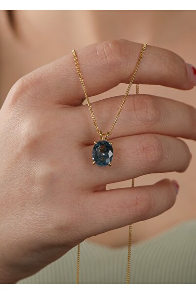 LİNOVE JEWELLERY Aquamarin Gümüş Kolye 925 Ayar Gümüş Doğum Taş Kolye, Oval K...
