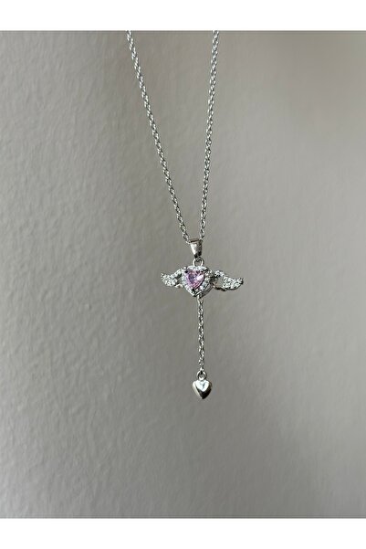 The Fine Store Çelik Hareketli Kanatlı Kalp Kolye Gümüş renk