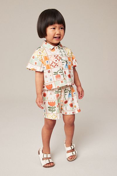 Next Baby 100% Cotton Multi Patchwork Shirt Shorts Bottom Top Set