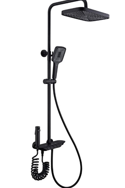 İSAOĞLU YAPI Siyah Duş Sistemi Piano Tasarım Duş Seti Tepe Yağmurlama Alt Arm...