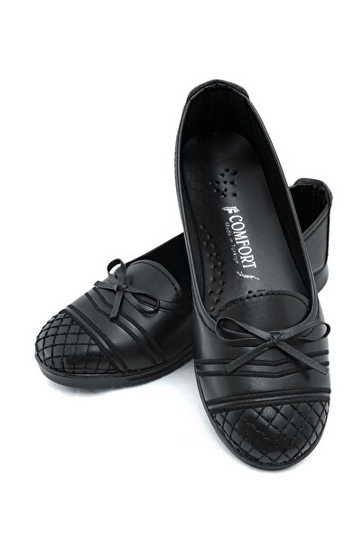 NewOneMall Kadın Ortopedik Taban Comfort Siyah Klasik Anne Ayakkabı