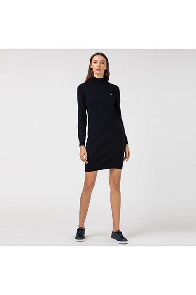 Lacoste Women's Stand Collar Long Sleeve Navy Blue Dress